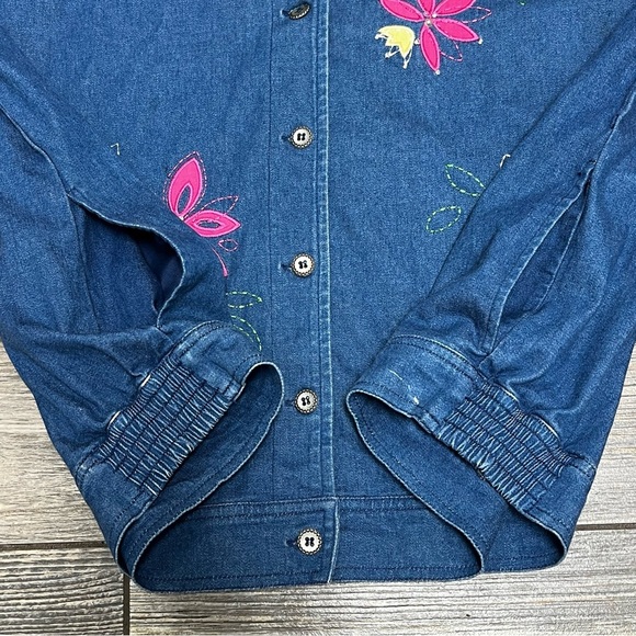 Alfred Dunner Women's 14 Denim Jean Shirt Jacket Shacket Embroidered Floral L - Picture 10 of 15